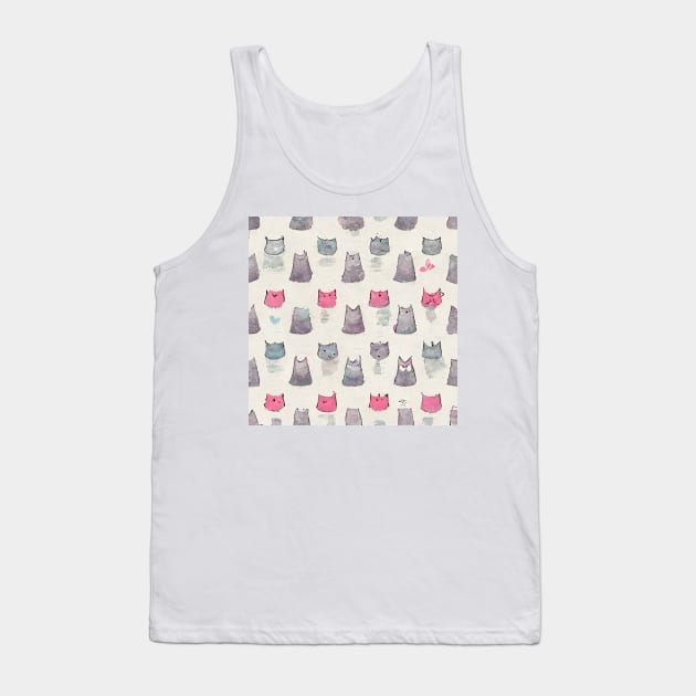 Stylized Pink and Grey Cats Tank Top by AntielARt